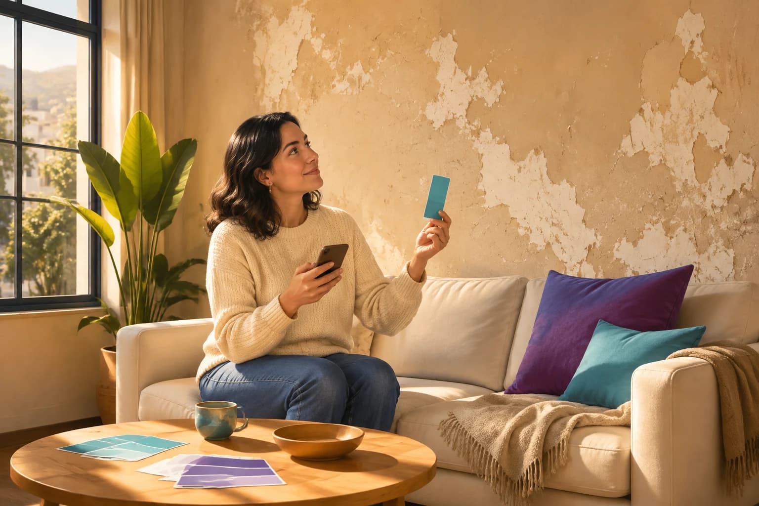 Clienta eligiendo un color para renovar su living